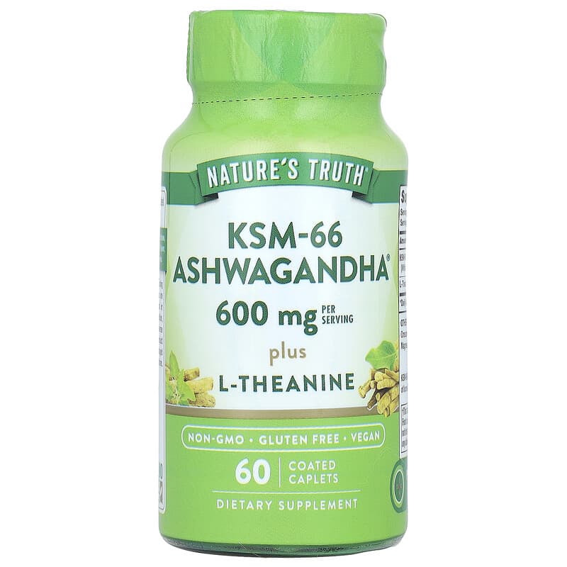 KSM-66 Ashwagandha 600mg 60 Caplets With L-Theanine Vegan,, 54% OFF