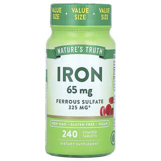 Nature's Truth, Hierro, Sulfato ferroso, 65 mg, 240 comprimidos recubiertos
