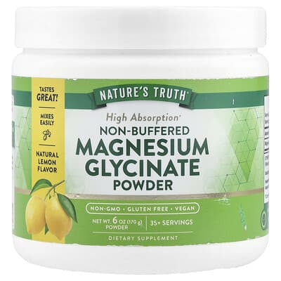 Nature's Truth, Unbuffered Magnesium Glycinate Powder, Natural Lemon Flavor, 6 oz (170 g)