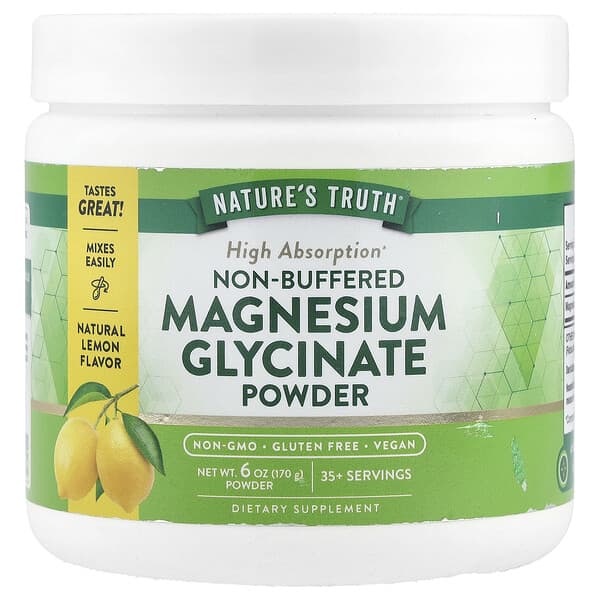 Nature's Truth Non-Buffered Magnesium Glycinate Powder, Natural Lemon, 6 oz (170 g)