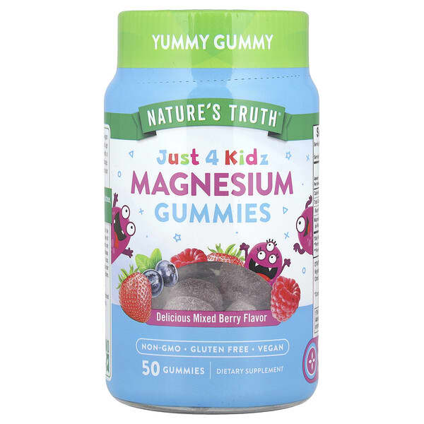 Just 4 Kidz, Magnesium Gummies, Delicious Mixed Berry, 50 Gummies