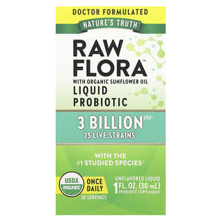 Nature's Truth, Probiótico líquido Raw Flora™, Sin sabor, 3000 millones de UFC, 30 ml (1 oz. líq.)