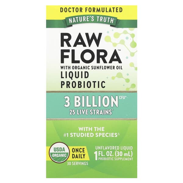 Nature's Truth, Raw Flora™ 액상 프로바이오틱, 무맛, 30억CFU, 30ml(1fl oz)