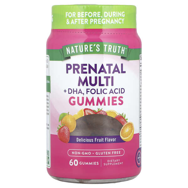 Prenatal Multi + DHA, Folic Acid Gummies, Delicious Fruit, 60 Gummies