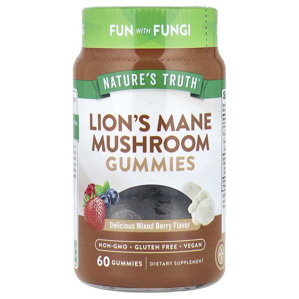 Lion's Mane Mushroom Gummies, Delicious Mixed Berry, 60 Gummies