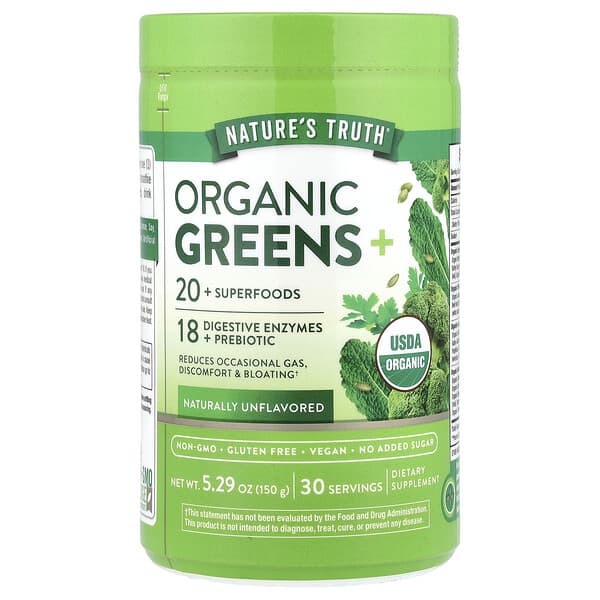 Organic Greens+, Naturally Unflavored, 5.29 oz (150 g)