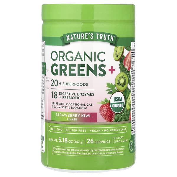 Nature's Truth, 유기농 Greens+, 딸기 키위, 147g(5.18oz)