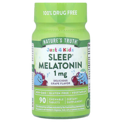 Nature's Truth, Just 4 Kidz, Melatonin for Sleep, Gourmet Grape Flavor, 1 mg, 90 Chewable Tablets