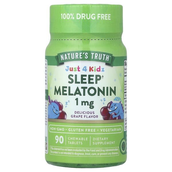 Nature's Truth, Just 4 Kidz, 슬립 멜라토닌, 맛있는 포도, 1mg, 츄어블 90정