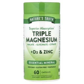 Nature's Truth, Тройной магний + D3 и цинк, 60 капсул