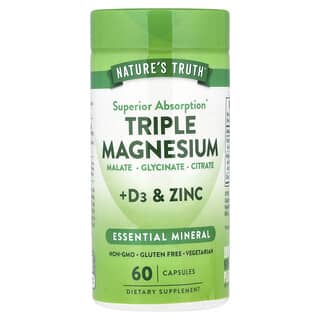 Nature's Truth, Trojitý horčík + D3 a zinok, 60 kapsúl
