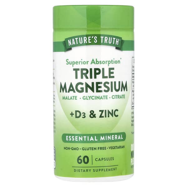 Nature's Truth, Triple Magnesium + D3 & Zinc, 60 Capsules — product photo 1