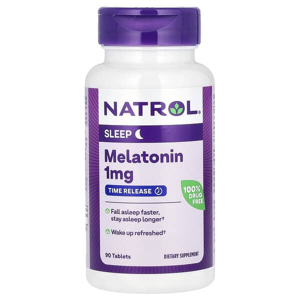 Natrol, เมลาโทนิน สูตรออกฤทธิ์นาน ขนาด 1 มก. บรรจุ 90 เม็ด