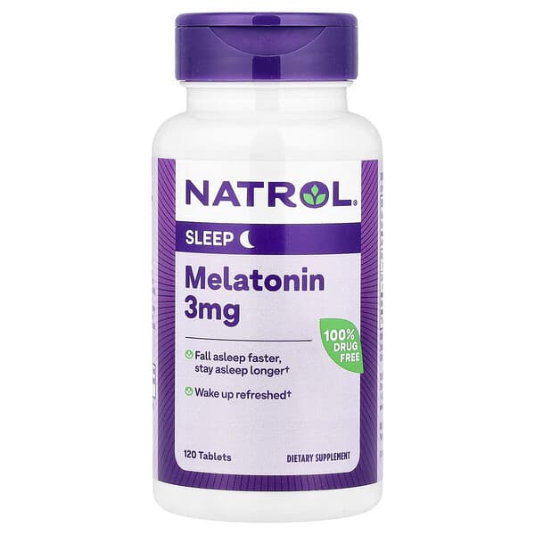 Natrol, เมลาโทนิน ขนาด 3 มก. บรรจุ 120 เม็ด