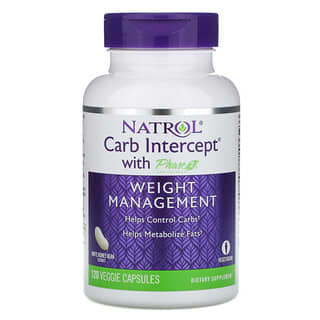 Natrol, Carb Intercept с Phase 2 Carb Controller, добавка для снижения веса, 1000 мг, 120 растительных капсул