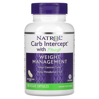 Natrol, Carb Intercept com Controlador de Carbs Fase 2, 1.000 mg, 120 Cápsulas Vegetais
