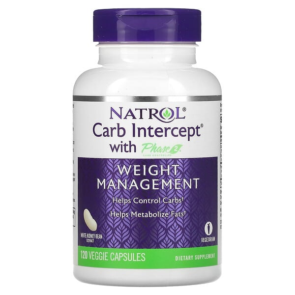 Natrol, Carb Intercept with Phase 2 Carb Controller, Ergänzungsmittel zur Gewichtskontrolle, 1.000 mg, 120 vegetarische Kapseln