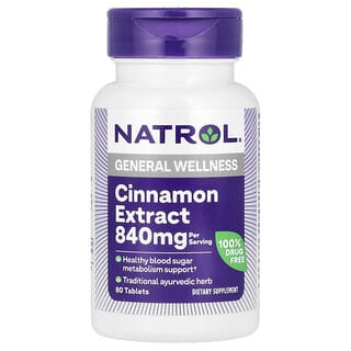 Natrol, Extrait de cannelle, 1000 mg, 80 comprimés (500 mg par comprimé)