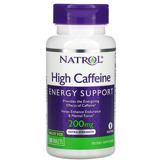 Natrol, Alta cafeína, Concentración extra, 200 mg, 100 comprimidos