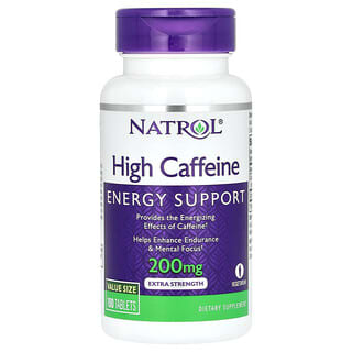 Natrol, Alto teor de Cafeína, Força Extra, 200 mg, 100 Comprimidos