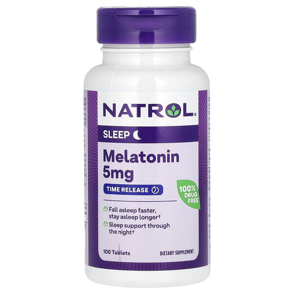 Natrol, เมลาโทนิน สูตรออกฤทธิ์ตามเวลา ขนาด 5 มก. บรรจุ 100 เม็ด