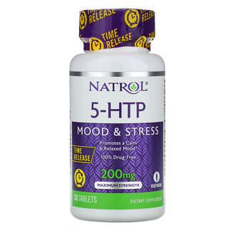 Natrol, 5-HTP, Liberação por Tempo, Potência Máxima, 200 mg, 30 Comprimidos