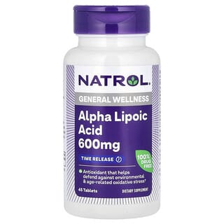 Natrol, Ácido Alfa Lipoico, Liberación Prolongada, 600 mg, 45 Tabletas