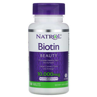 Natrol, Biotina, Força Máxima, 10.000 mcg, 100 Comprimidos