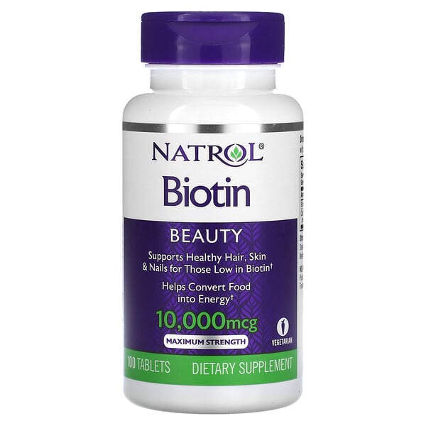 Natrol, Biotina, Máxima acción, 10.000 mcg, 100 comprimidos