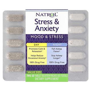 Natrol, 压力，焦虑，白天与夜晚，两版 30 片的气泡装（总计 60 片）