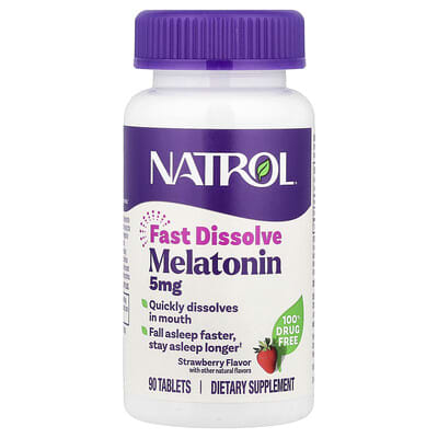 Natrol, Melatonin, Instant Super Strength, Strawberry Flavor, 5 mg, 90 Tablets