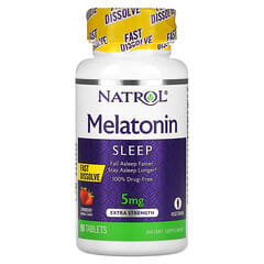 Natrol, Melatonin, schnell auflösend, extra stark, Erdbeere, 5 mg, 90 Tabletten