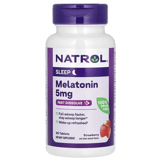 Natrol, Melatonina, Disolución rápida, Fresa, 5 mg, 90 comprimidos