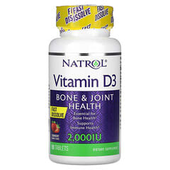 Natrol, витамин D3 для здоровья костей и суставов, клубничный вкус, 2000 МЕ, 90 таблеток