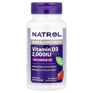 Natrol, 維生素 D3，骨骼和關節健康，草莓，2000 IU，90 片