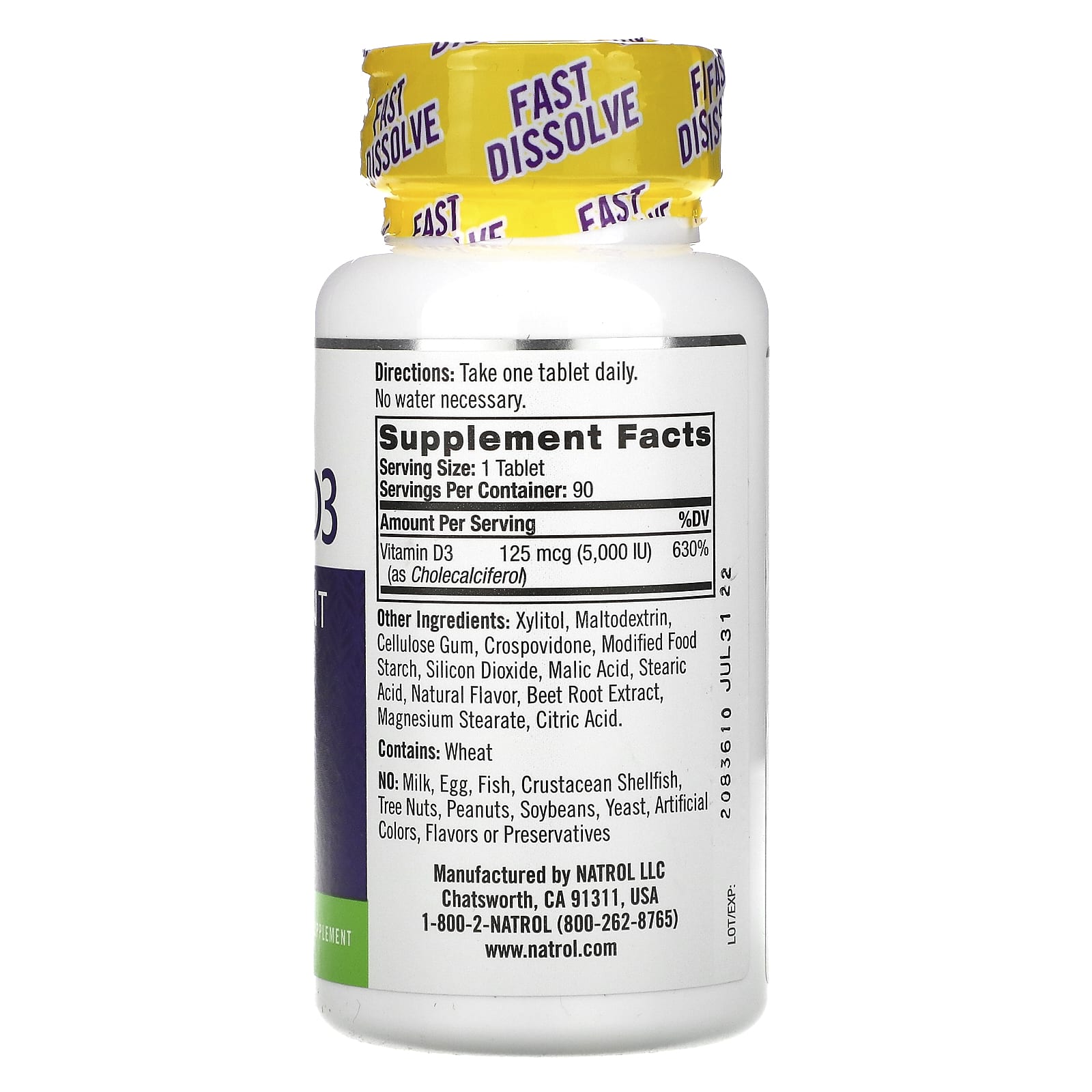 Natrol, Vitamin D3, Bone & Joint Health, Strawberry, 5,000 IU, 90 Tablets