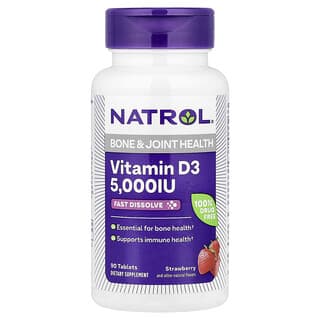 Natrol, Vitamine D3, Santé des os et des articulations, Fraise, 5000 UI, 90 comprimés