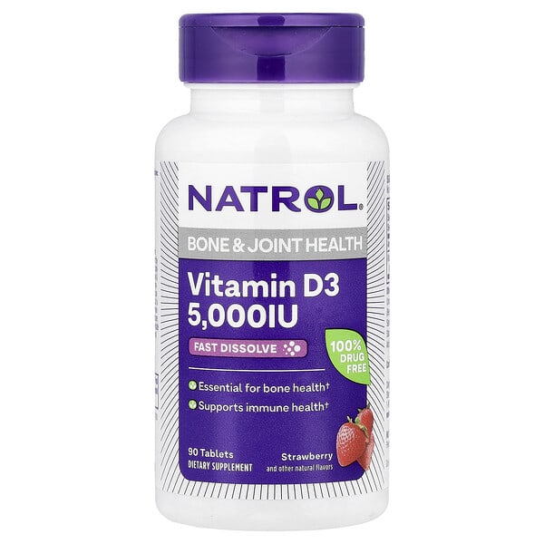Natrol Vitamin D3, Strawberry, 5000 IU, 90 Tablets