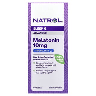 Natrol, добавка для улучшения качества сна, мелатонин, медленное высвобождение, 10 мг, 60 таблеток