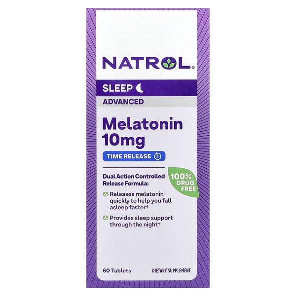 Natrol, สลีป แอดวานซ์ เมลาโทนิน สูตรออกฤทธิ์นาน ขนาด 10 มก. บรรจุ 60 เม็ด