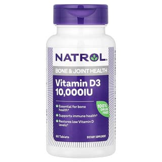 Natrol, Vitamina D3, Salud de los huesos y las articulaciones, 10.000 UI, 60 comprimidos