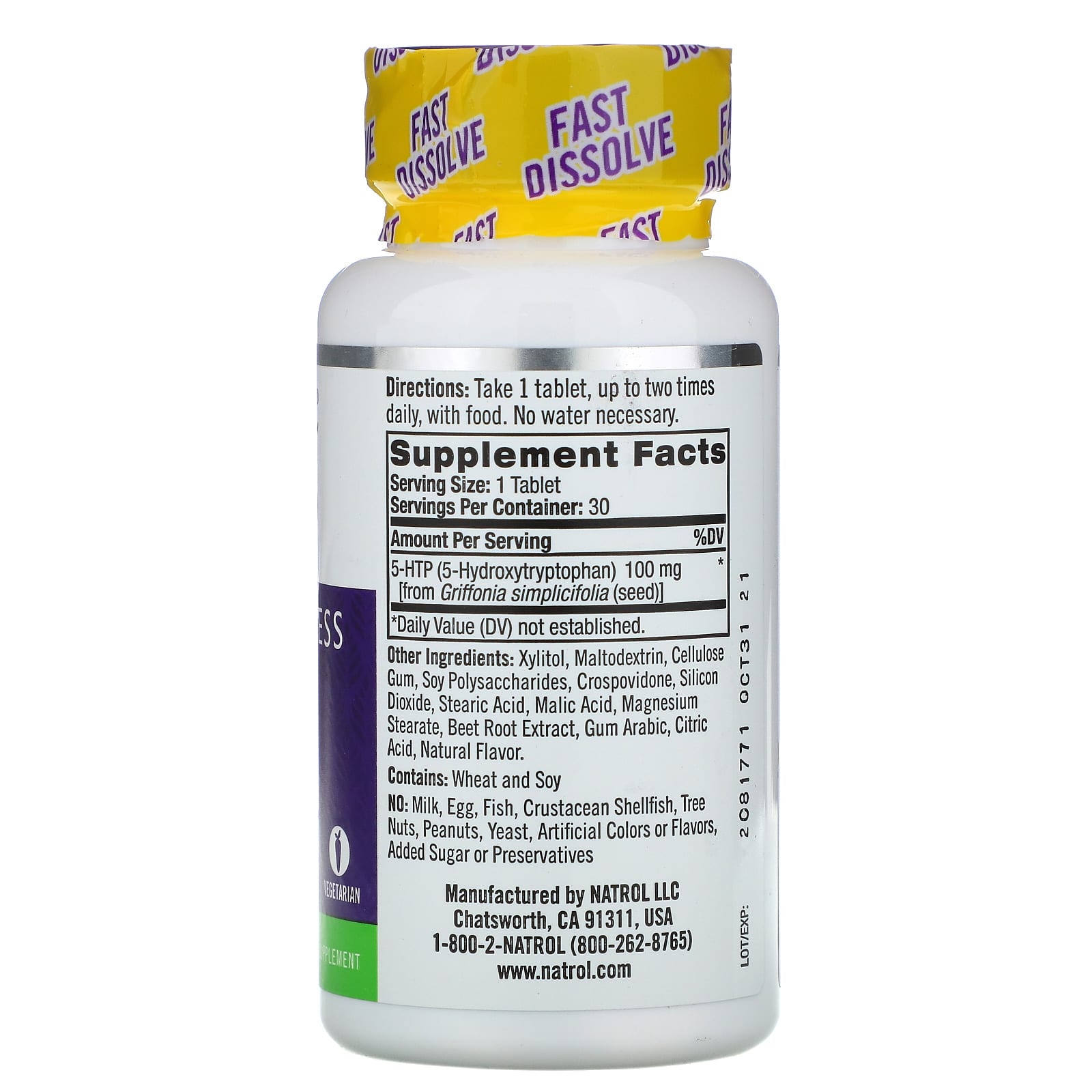 Natrol, 5HTP, Fast Dissolve, Extra Strength, Wild Berry Flavor, 100 mg