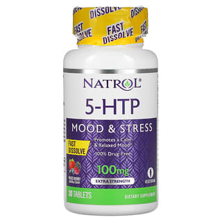 Natrol, 5-HTP, Dissolution rapide, Extra-fort, Saveur de baies sauvages, 100 mg, 30 comprimés.
