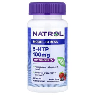 Natrol, 5-HTP, быстрорастворимый, особо эффективный, вкус диких ягод, 100 мг, 30 таблеток