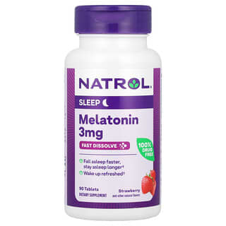 Natrol, Мелатонин, быстрорастворимые, клубника, 3 мг, 90 таблеток