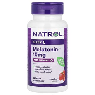 Natrol, Melatonin, schnell auflösendes Melatonin, maximale Stärke, Erdbeere, 10 mg, 60 Tabletten