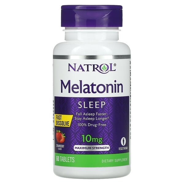 Natrol, Melatonin, Sleep, Maximum Strength, Strawberry, 10 mg, 60 Tablets