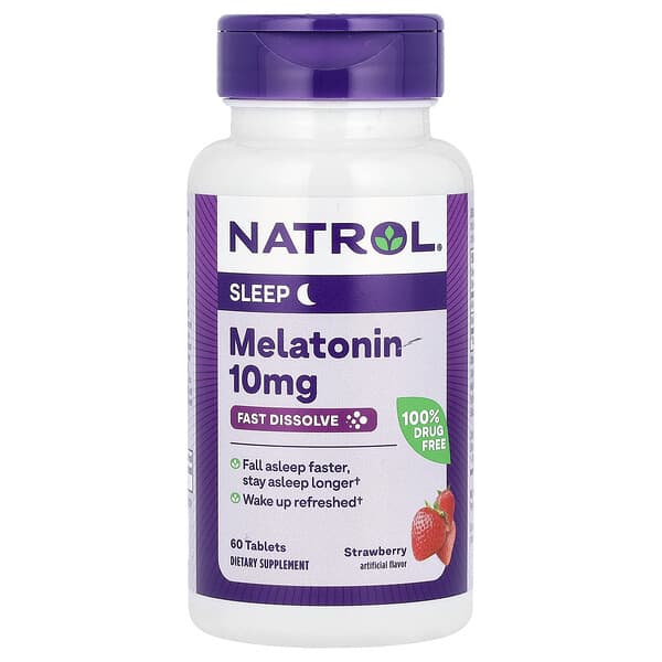 Natrol, เมลาโทนินแบบละลายเร็ว สูตรเข้มข้นพิเศษ รสสตรอว์เบอร์รี่ ขนาด 10 มก. บรรจุ 60 เม็ด