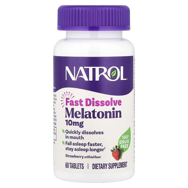 Melatonin, Fast Dissolve, Strawberry, 10 mg, 60 Tablets