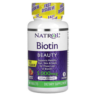 Natrol, Biotin, Fast Dissolve, Extra Strength, Strawberry, 5,000 mcg, 90 Tablets